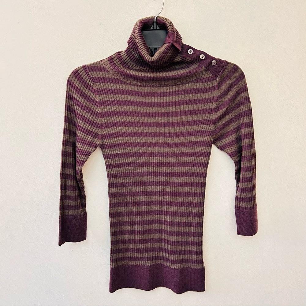 Free People Anas striped ribbed plum turtleneck sweater size small